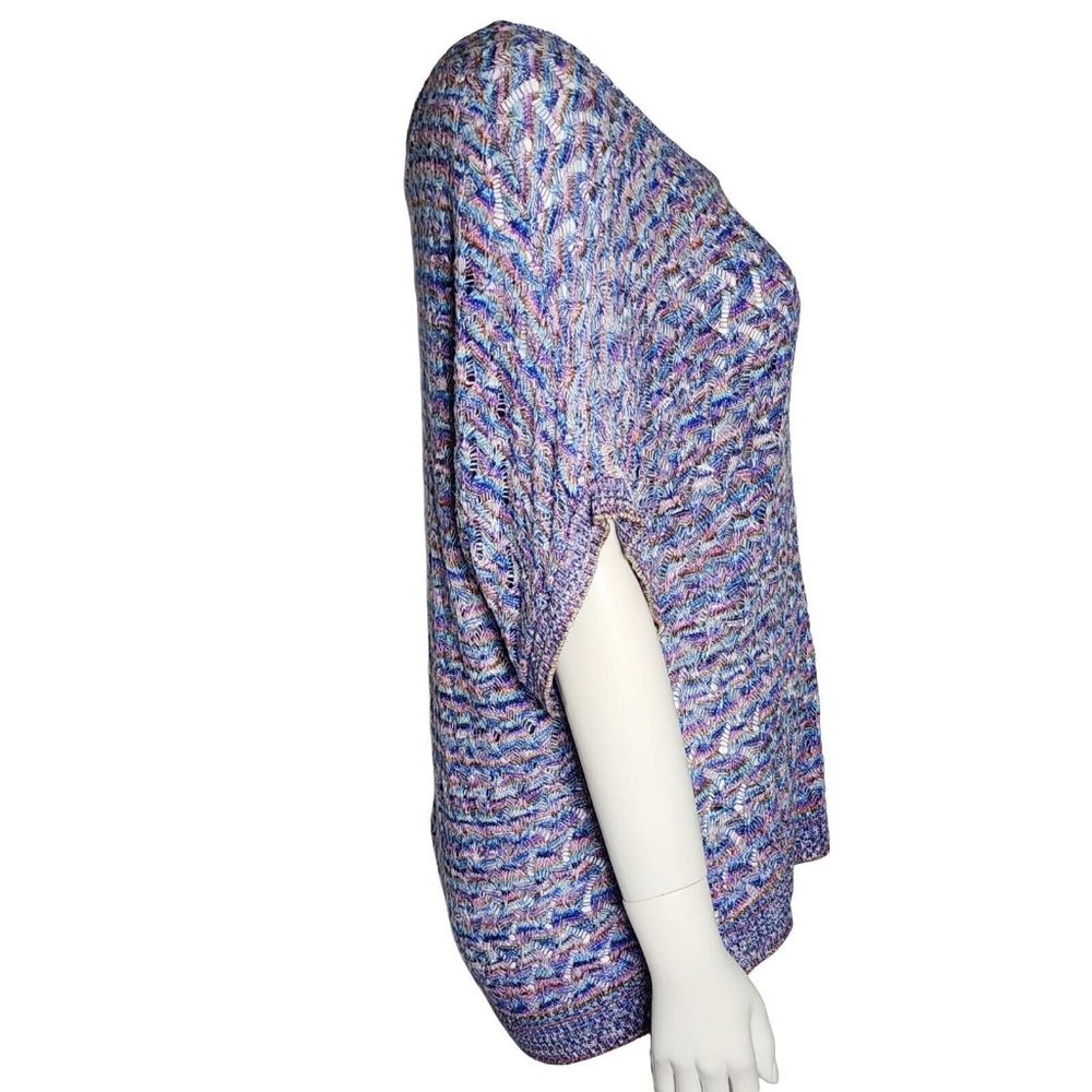 DRESSBARN Blue‎ Rainbow Open Knit Short Sleeve Dolman Top Womens Plus Size 1X - Picture 4 of 8